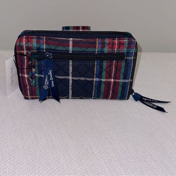 Vera Bradley Tartan Plaid Navy Green Red Turn Lock RFID Large Wallet - Picture 2 of 11
